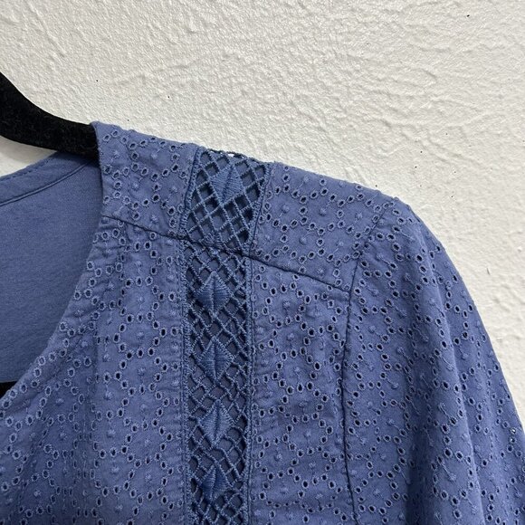Lands End Pacific Blue Cotton Eyelet Lace Boho Art-to-Wear Tunic Top Size M - Picture 6 of 10